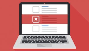 Laptop and checkboxes with cross mark. Checklist with x mark on laptop screen. Choice, survey concepts. Modern flat design graphic elements for web banners, websites, infographics. Vector illustration