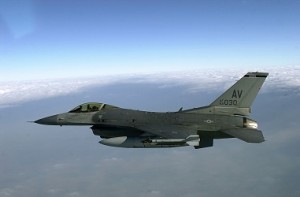 010205-F-1631A-001 An U.S. F-16 flies towards Rimini, Italy to join with the Italian Air Force in a training mission. U.S. Air Forces from the 510th Fighter Squadron, Aviano Air Base, Italy and Italian Air Forces from the 83rd Combat Search and Rescue Squadron, Rimini, Italy, participated in a 4-day training mission from Feb. 5 to Feb. 8, 2001. The mission involved U.S. F-16 aircrews locating and authenticating survivors and coordinate pickup with Italian rescue crews. F-16's were also tasked with escorting helicopters to protect them from air and ground threats. This is the first ever tasking of a full-time combat search and rescue mission for F-16's from the 510th Fighter Squadron. (U.S. Air Force photo by Tech. Sgt. Dave Ahlschwede)