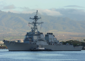 150727-N-ZK021-002 PEARL HARBOR (July 27, 2015) The guided-missile destroyer USS John Paul Jones (DDG 53) departs Joint Base Pearl-Harbor-Hickam for a scheduled underway. John Paul Jones replaced USS Lake Erie (CG 70) in Hawaii as the nation's ballistic missile defense test ship. (U.S. Navy photo by Mass Communication Specialist 1st Class Nardel Gervacio/Released)