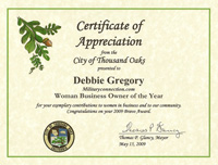 Thousand Oaks - Certificate of Appreciation Woman Business Owner of the Year