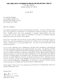Letter from The Brendan Marrocco Road to Recovery Trust