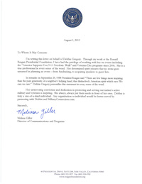 Letter of Commendation from Melissa Giller, Reagan Foundation