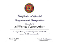 Congressional Recognition Award for Military Connection